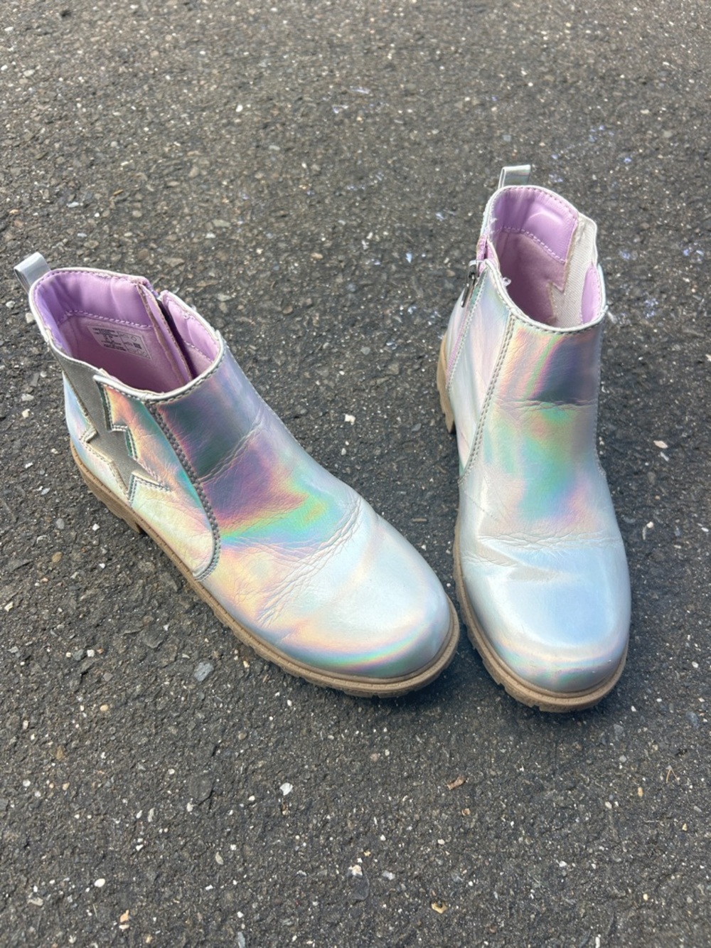Lands' End Girls' Holographic Chelsea Boots - Iridescent Silver